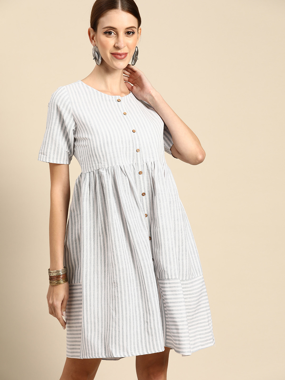 

Anouk Grey & White Striped A-Line Dress