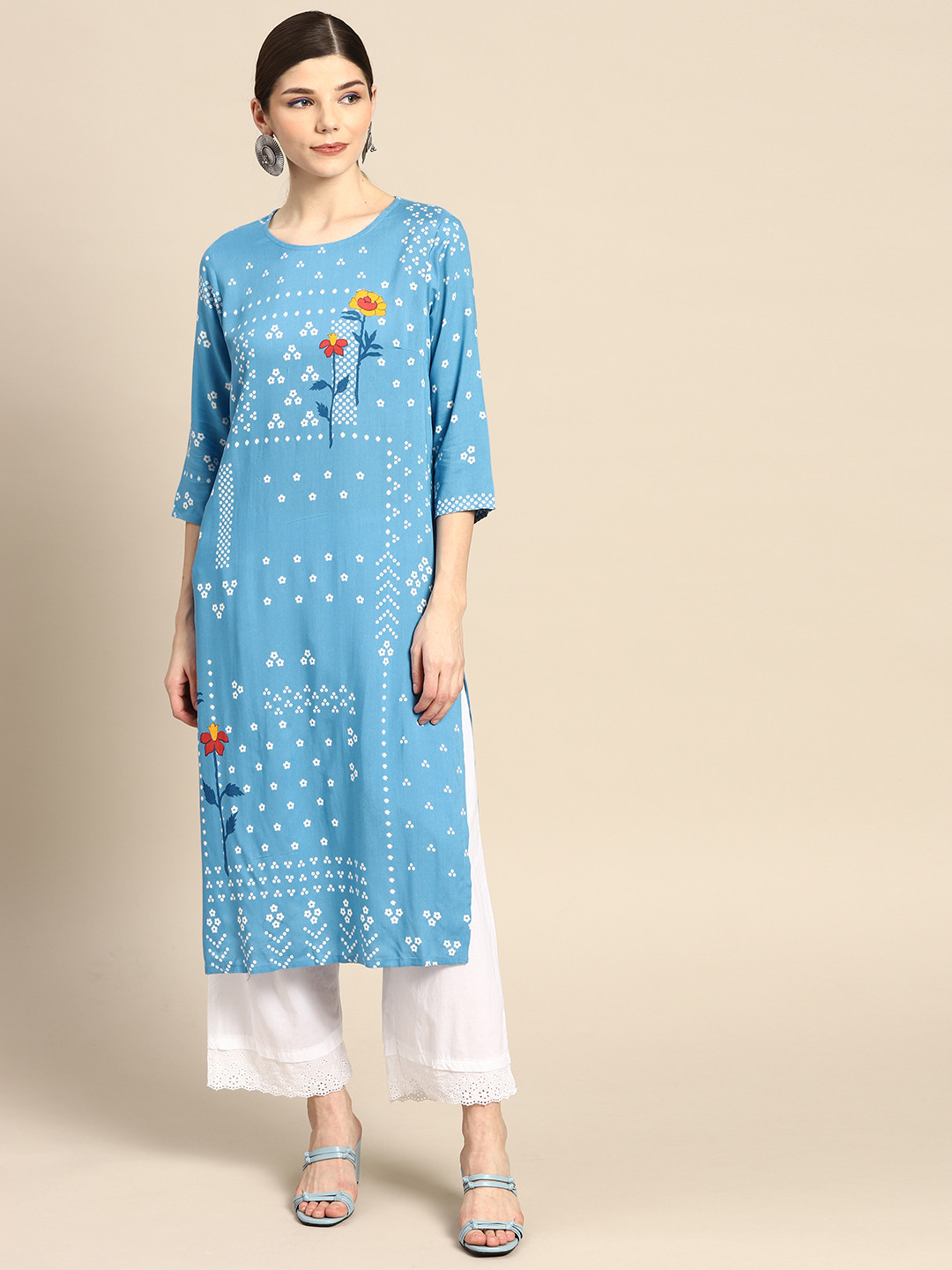 

Anouk Women Blue & White Ethnic Motifs Printed Kurta