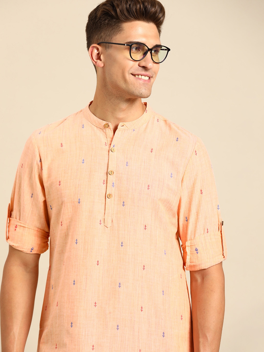 

Anouk Men Orange Embroidered Thread Work Kurta