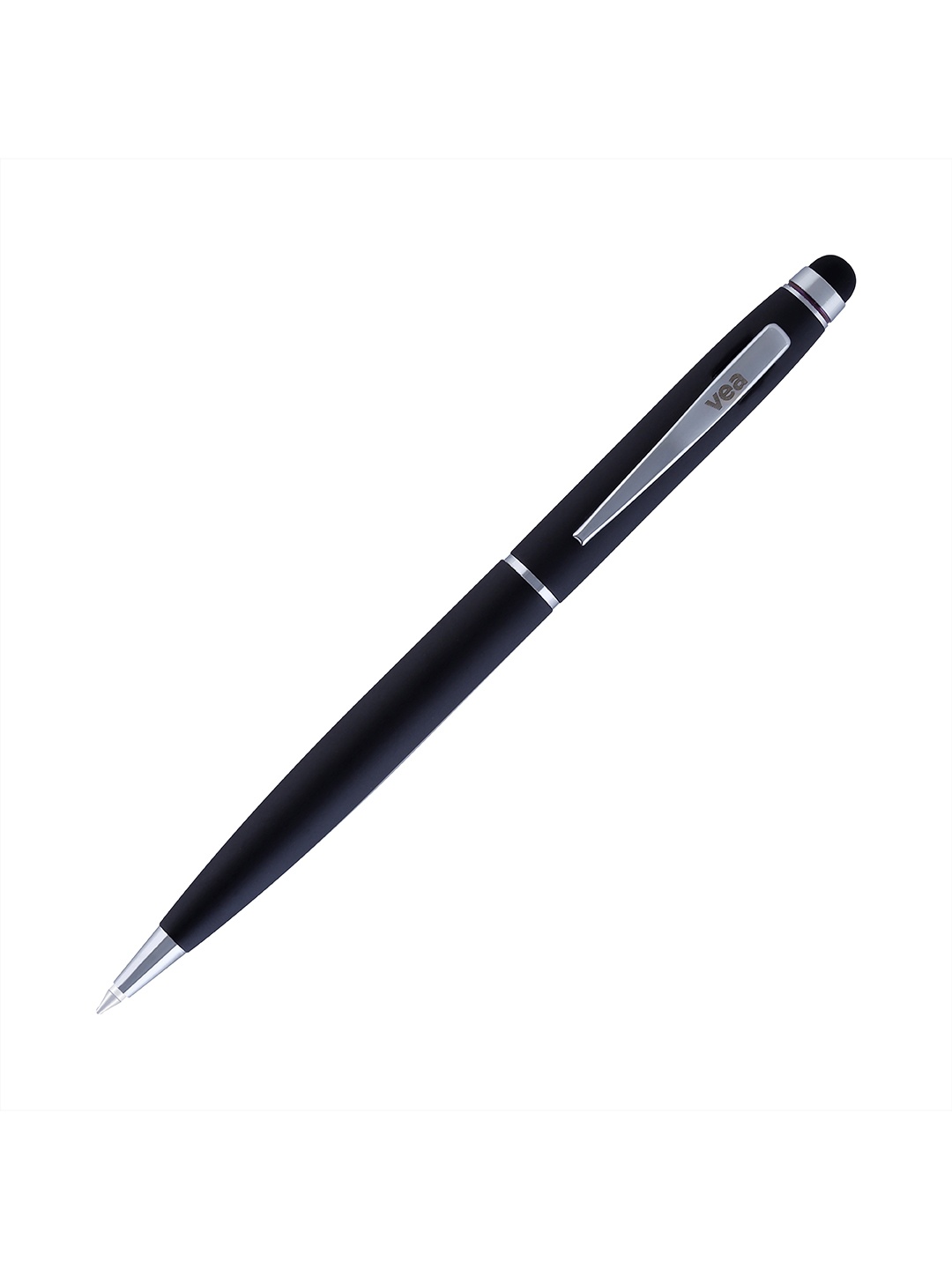 

VEA Black & Silver-Toned Stylus Clip Matt Ballpoint Pen