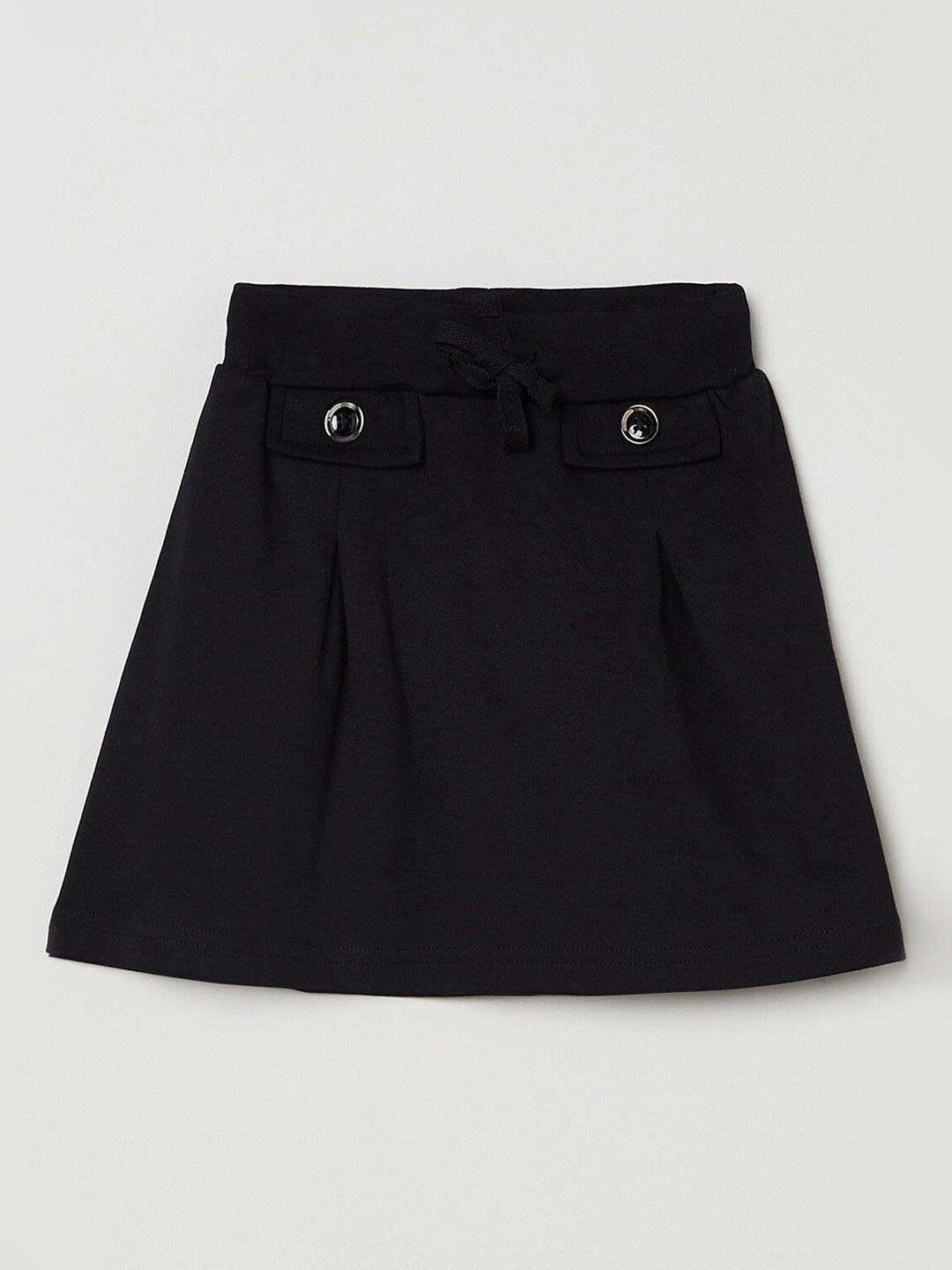 

max Girls Charcoal Grey Solid Pure Cotton A-Line Mini Skirt