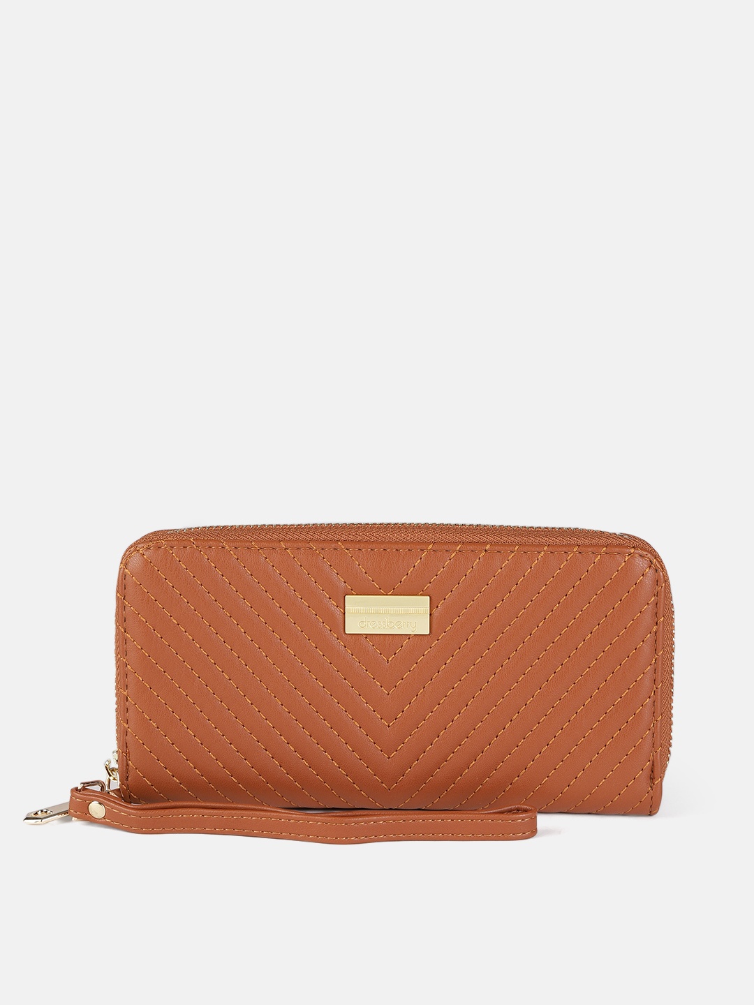 

DressBerry Women Brown Quilted PU Zip Around Wallet