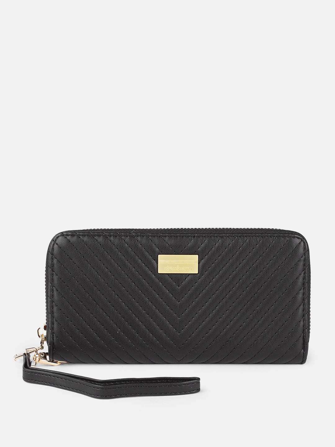 

DressBerry Women Black Quilted PU Zip Around Wallet
