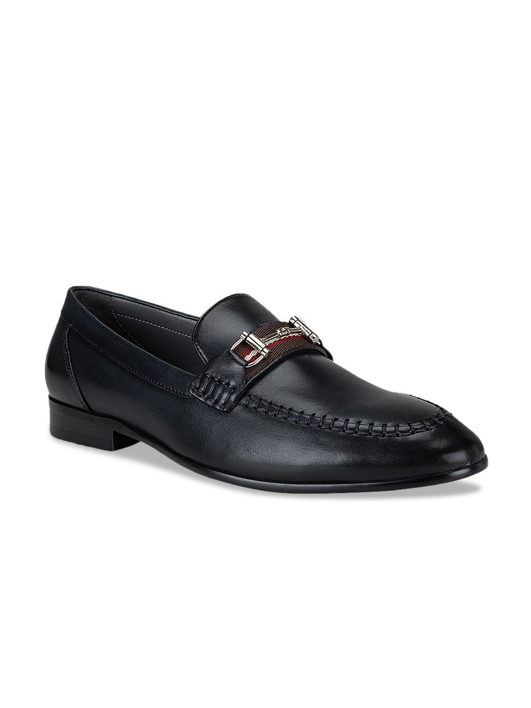 

ROSSO BRUNELLO Men Navy Blue Solid Leather Horsebit Loafers