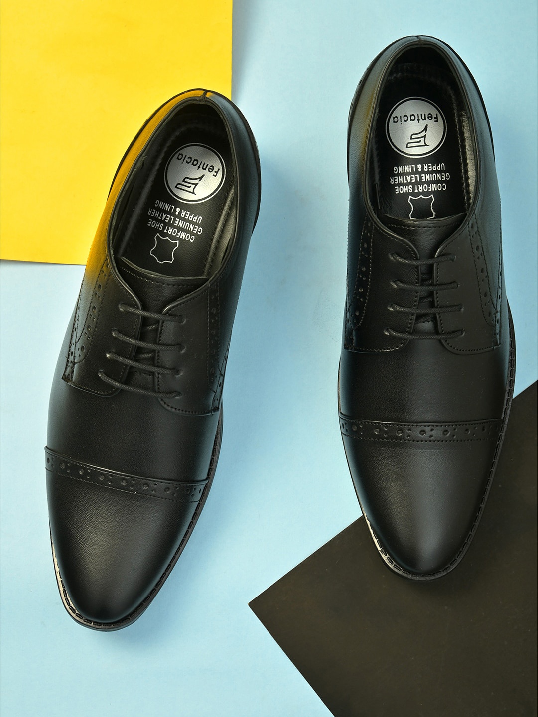 

Fentacia Men Black Textured Leather Formal Brogues