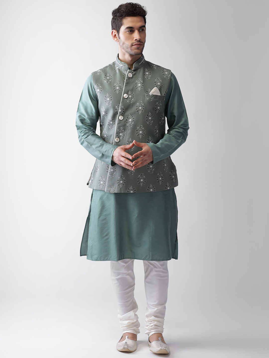 

KISAH Men Green Regular Kurta with Pyjamas & Jacket