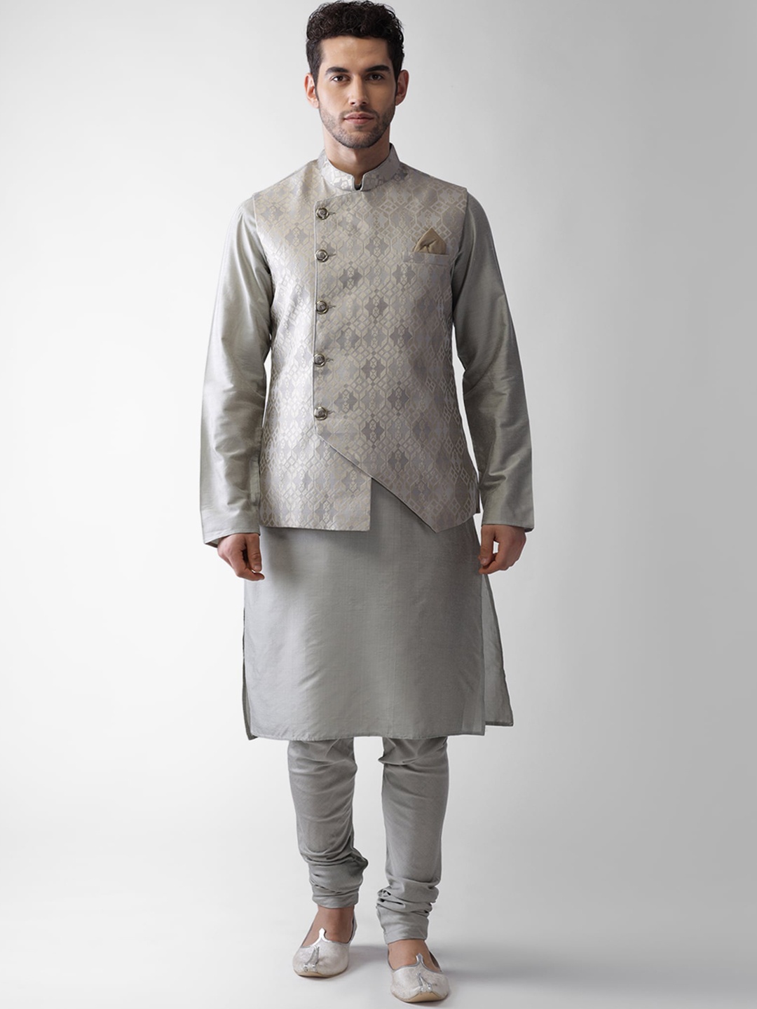 

KISAH Men Grey Regular Kurta with Churidar & Jacket