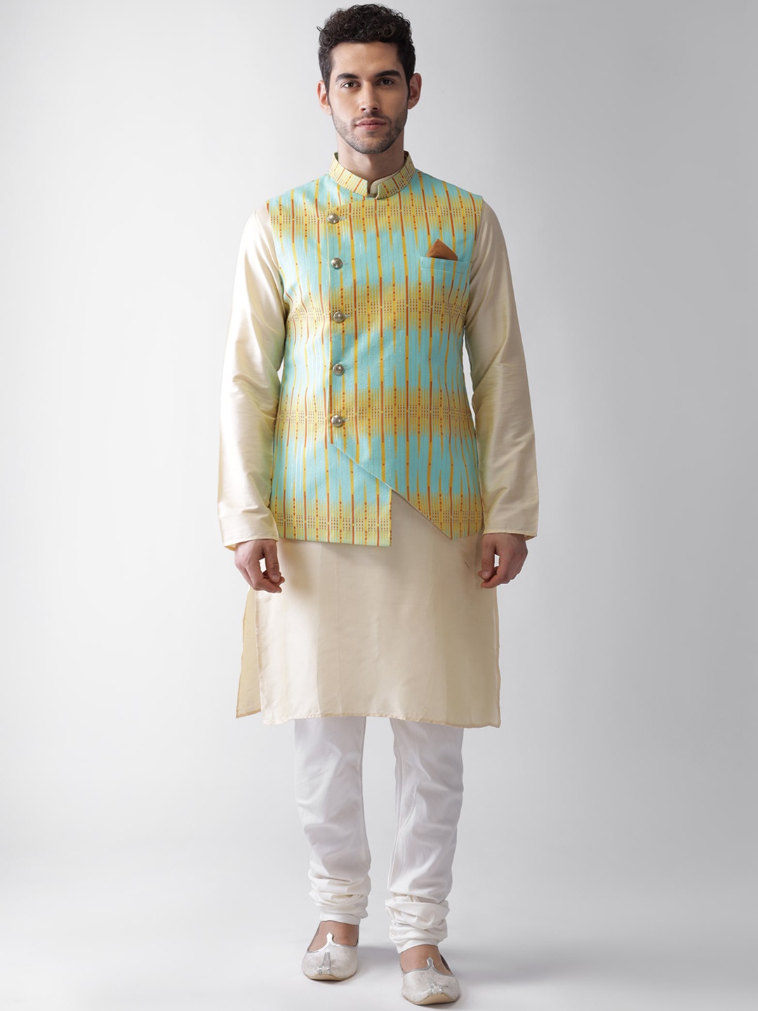 

KISAH Men Blue & Yellow Regular Kurta with Pyjamas