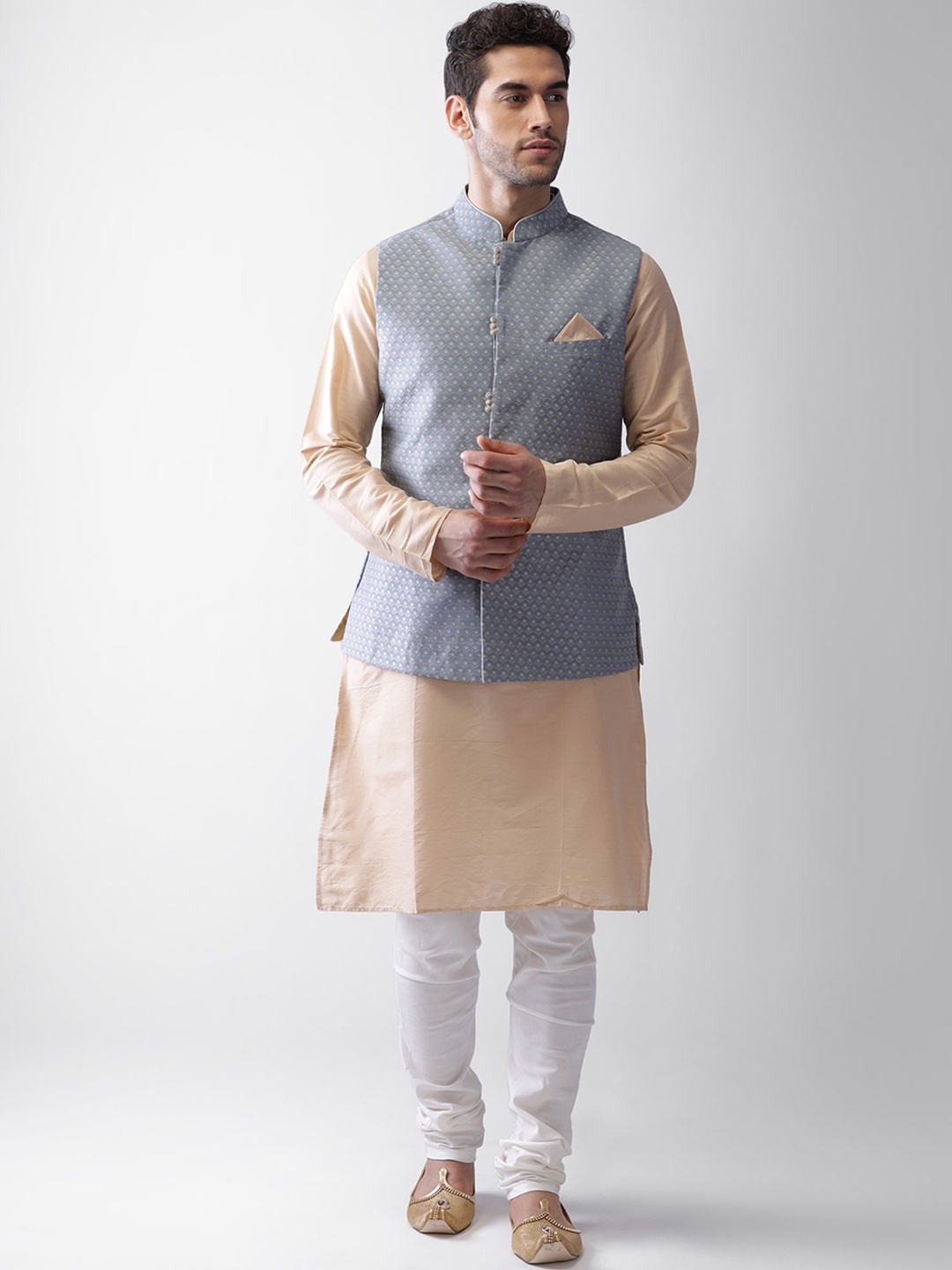 

KISAH Men Grey Regular Kurta with Churidar