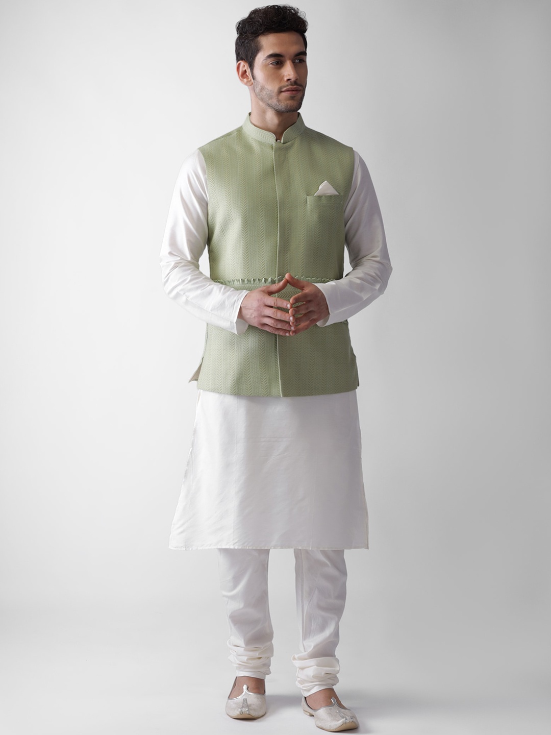 

KISAH Men Jacquard Regular Kurta with Churidar, Green