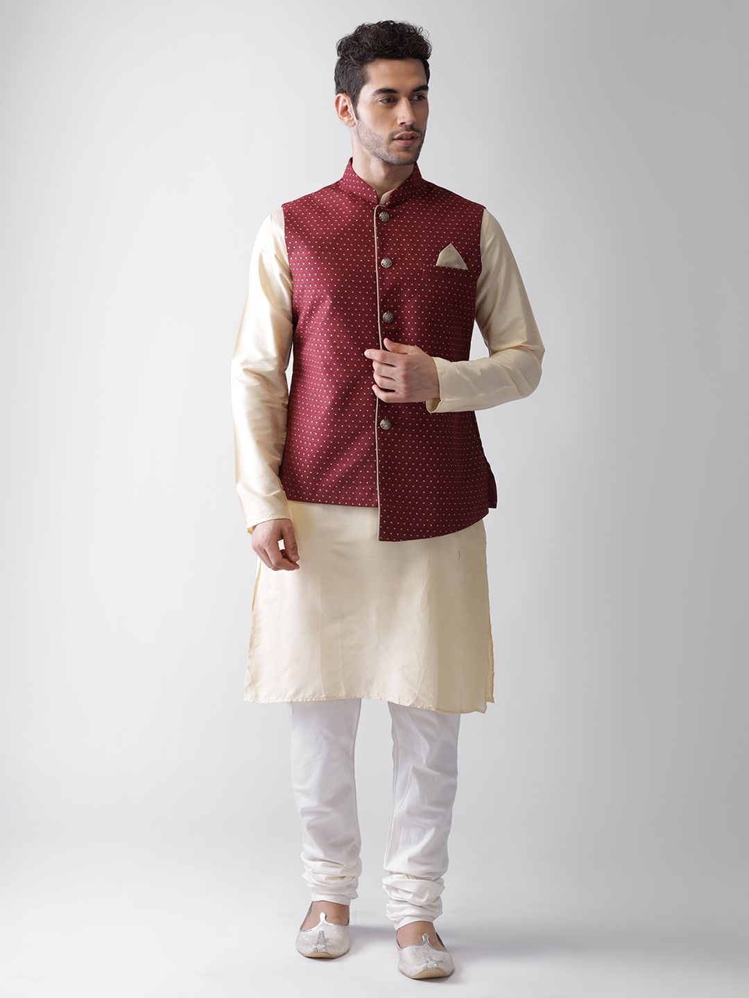 

KISAH Mandarin Collar Regular Kurtab with Churidar & Jacket, Maroon