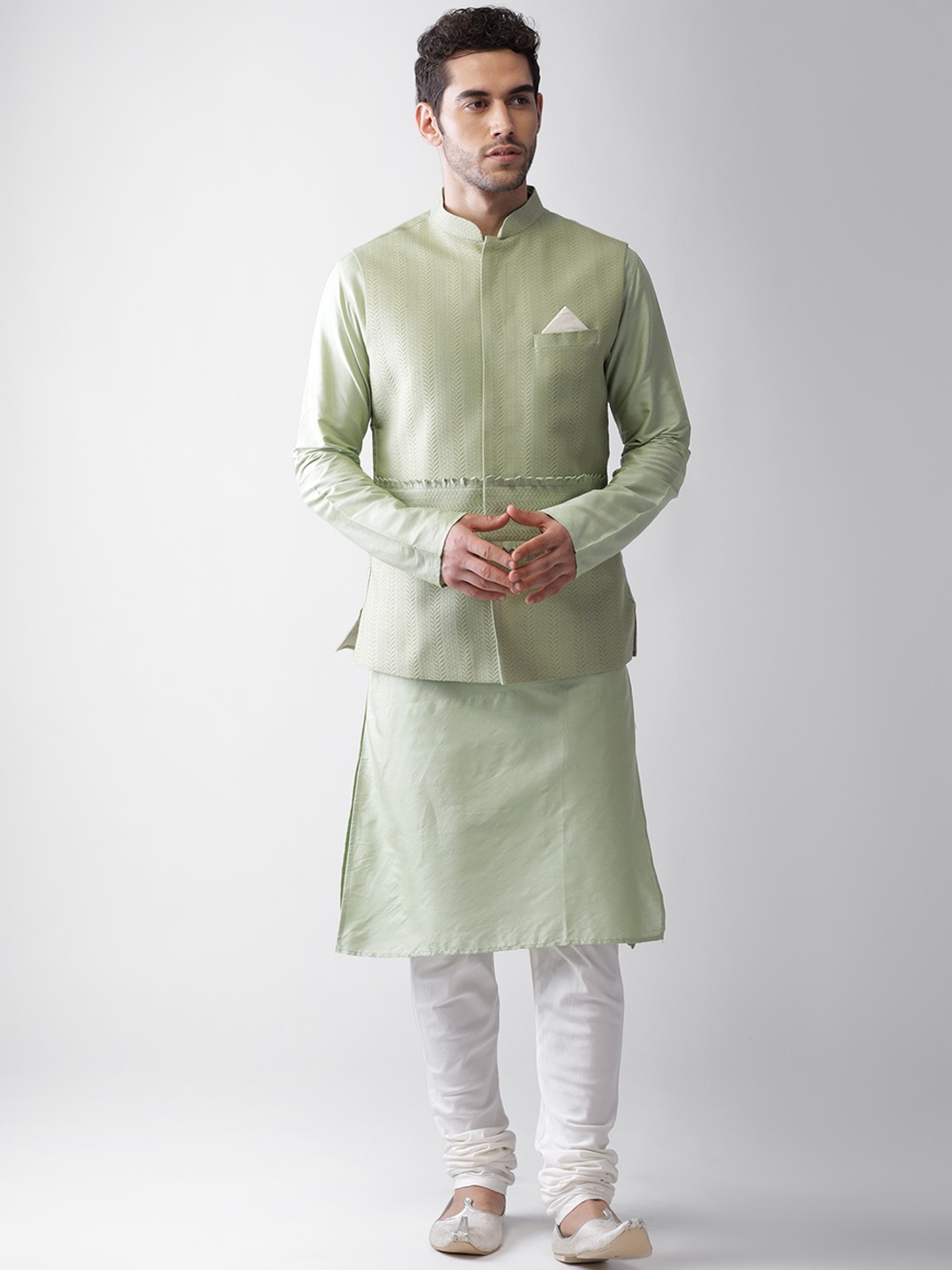 

KISAH Men Green Regular Kurta Pyjamas with Jacket