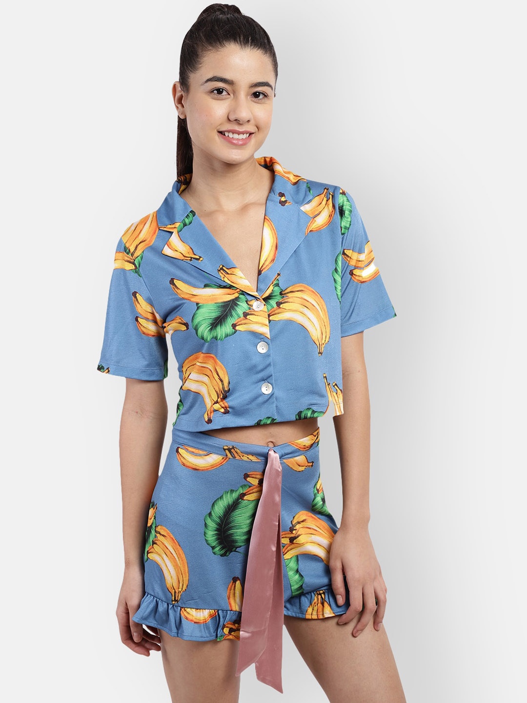

R26 Women Blue & Yellow Printed Night suit