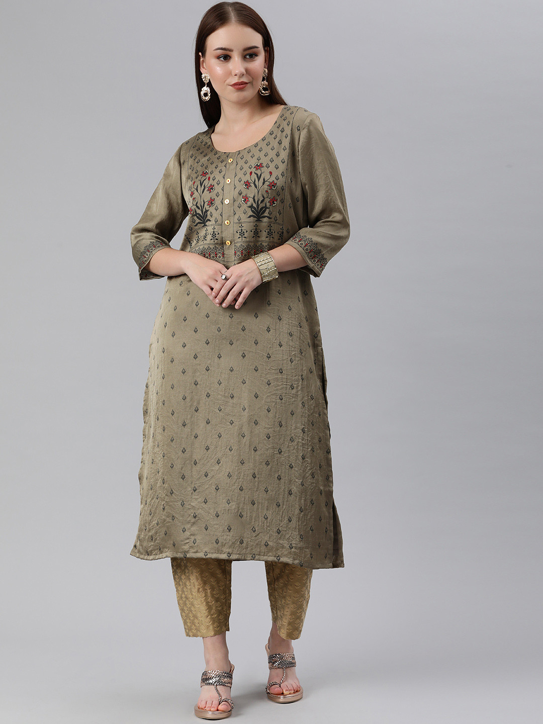 

ETIQUETTE Women Brown Ethnic Motifs Printed Indie Prints Chanderi Silk Chanderi Silk Kurta