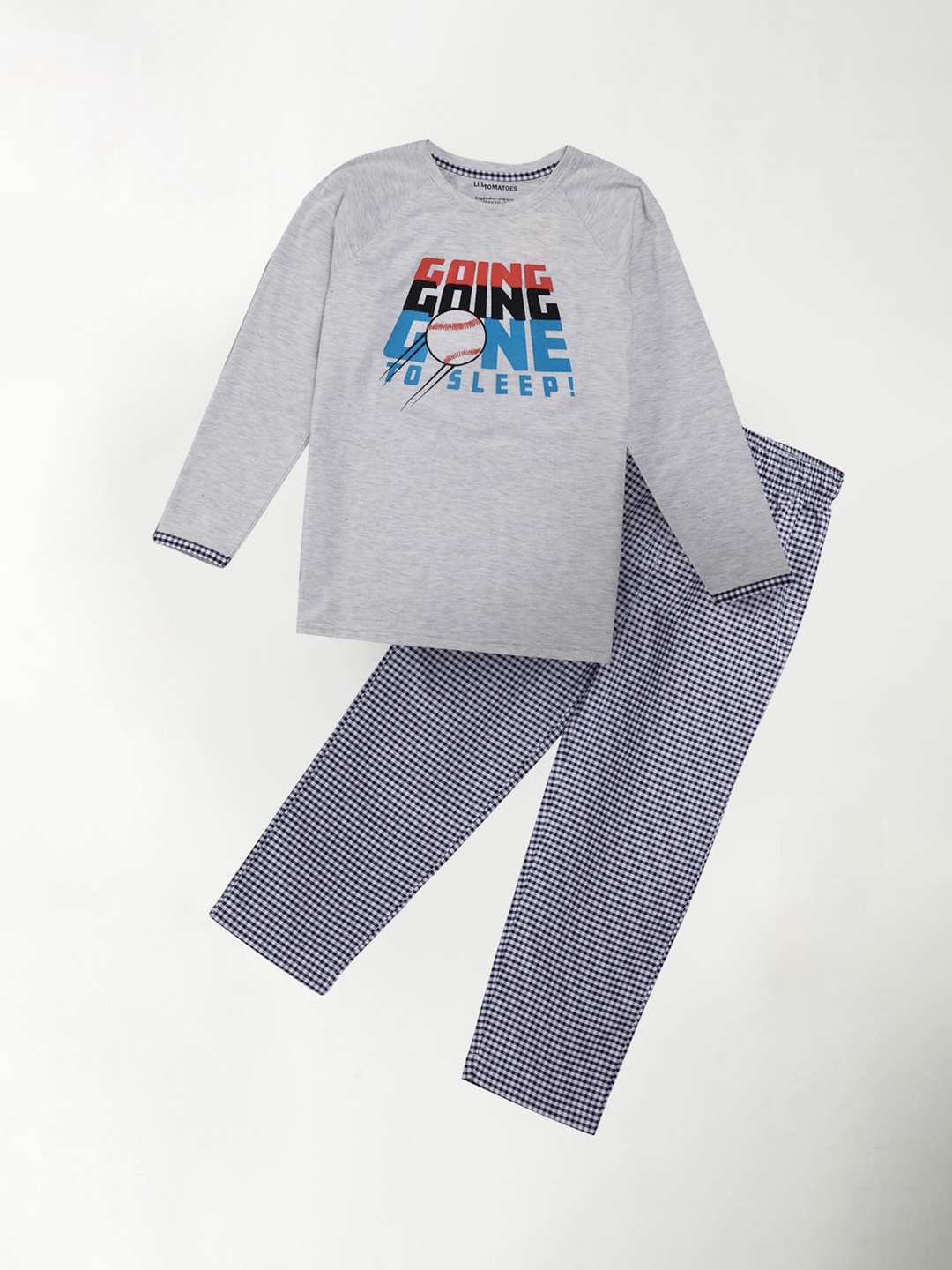 

Lil Tomatoes Boys Grey & Black Printed Pure Cotton Night suit