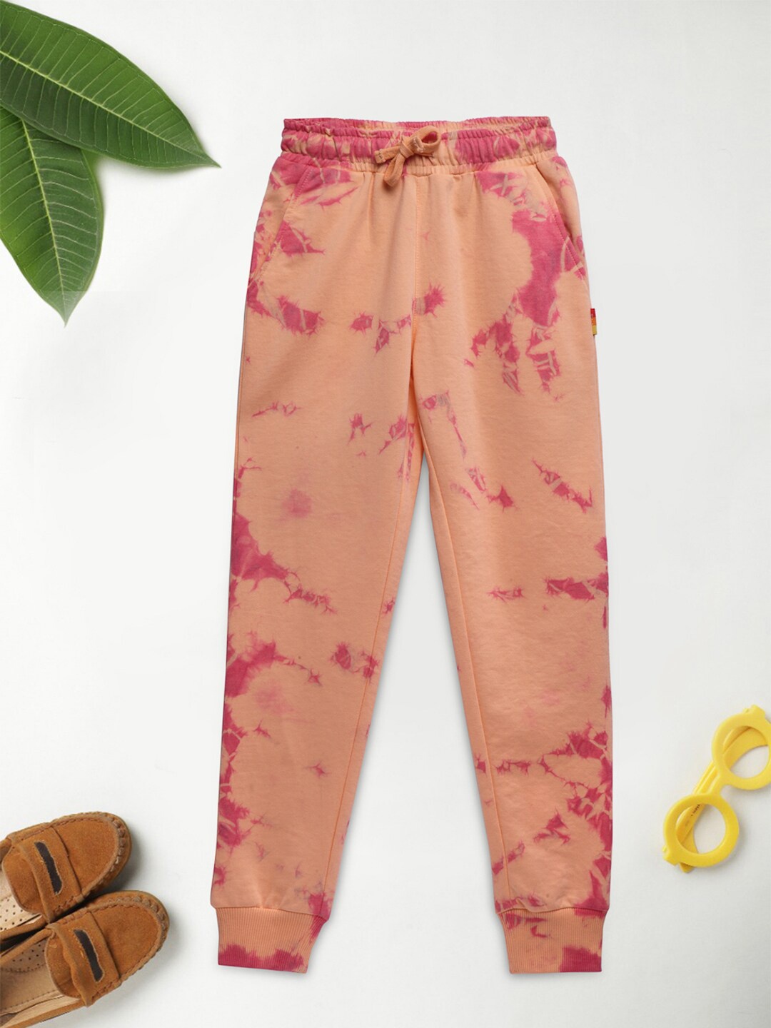 

Lil Tomatoes Girls Peach-Coloured & Pink Printed Cotton Joggers