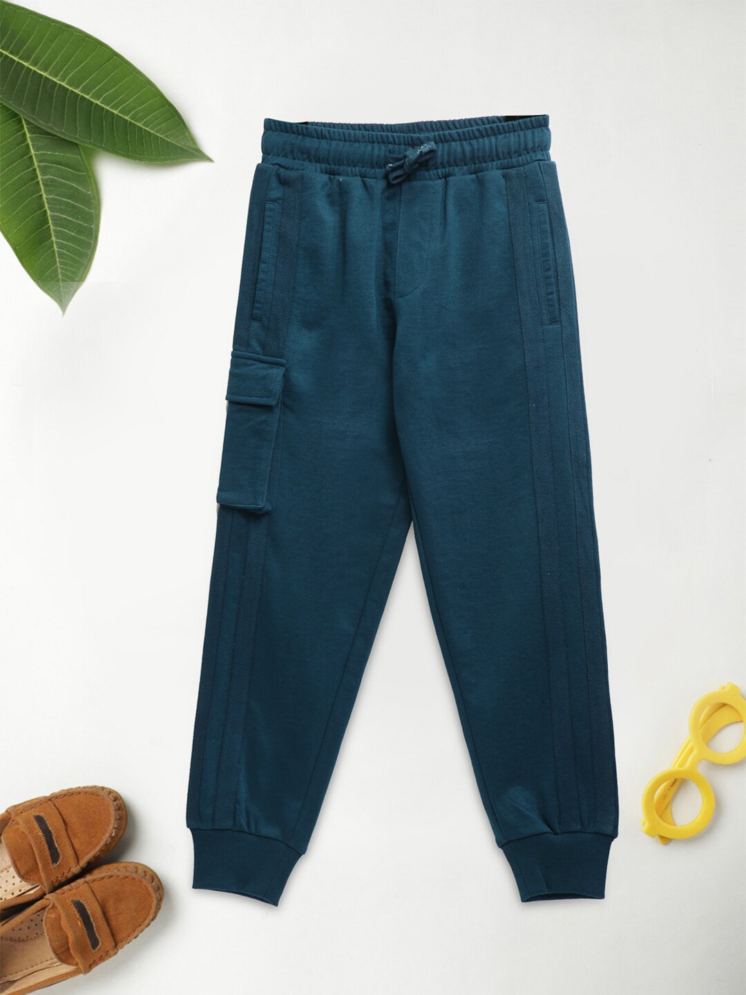

Lil Tomatoes Boys Teal Blue Solid Pure Cotton Joggers