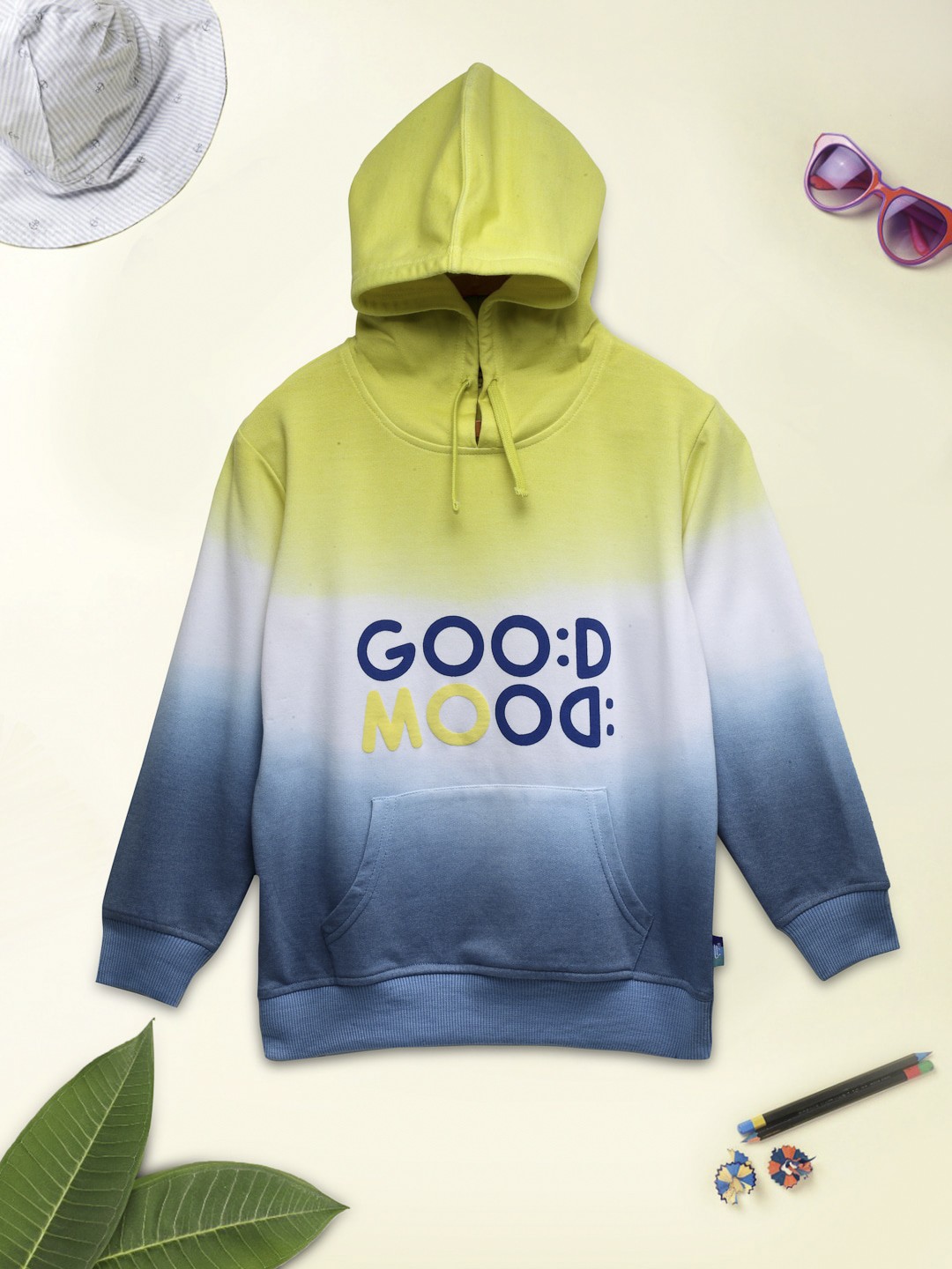 

Lil Tomatoes Boys Lime Green Printed Hooded Cotton Sweatshirt
