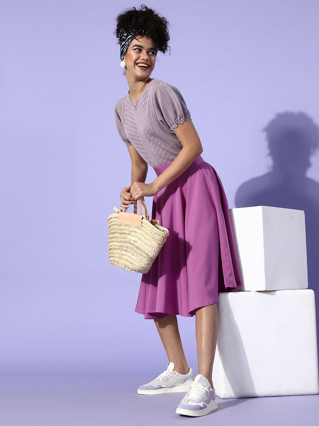 

Berrylush Women Charming Purple Solid Flared Skirt