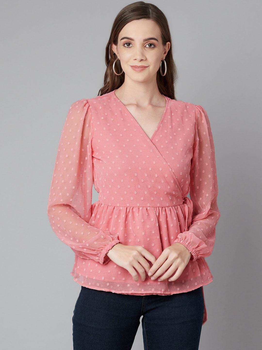 

Purple State Pink Monochrome Georgette Wrap Top