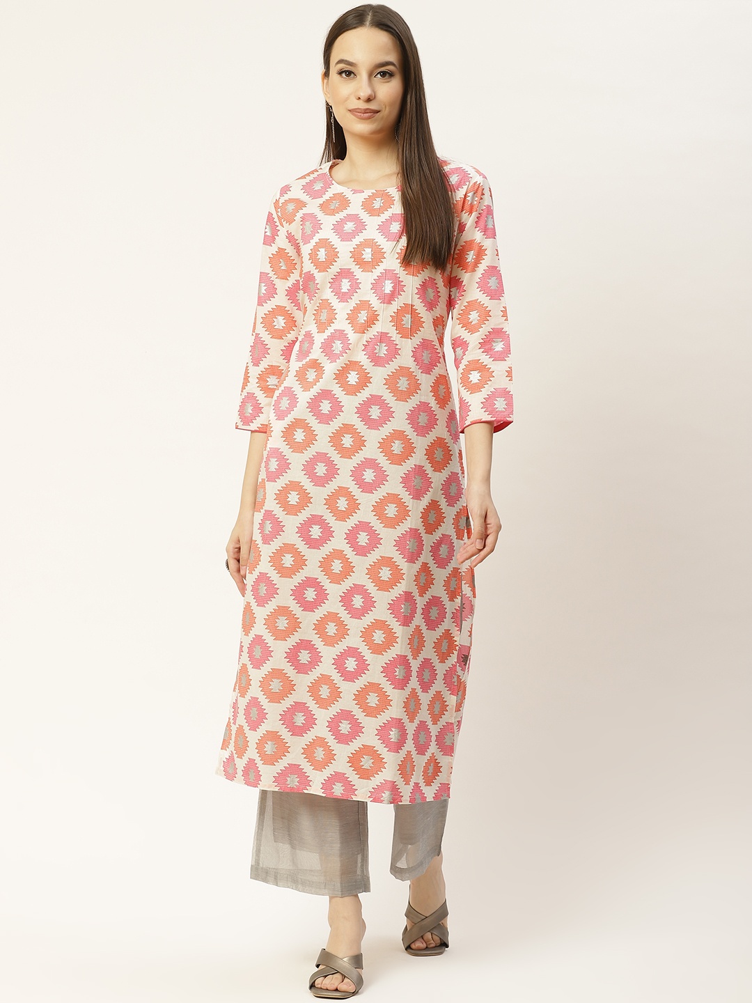 

Maaesa Women Pink Geometric Cotton Printed Kurta