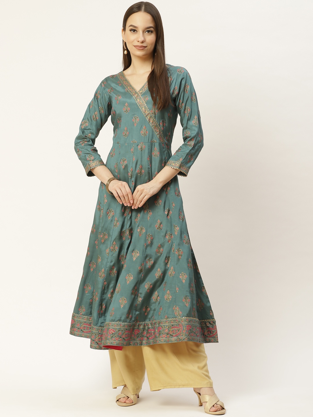 

Maaesa Women Green Embroidered Floral Anarkali Kurta