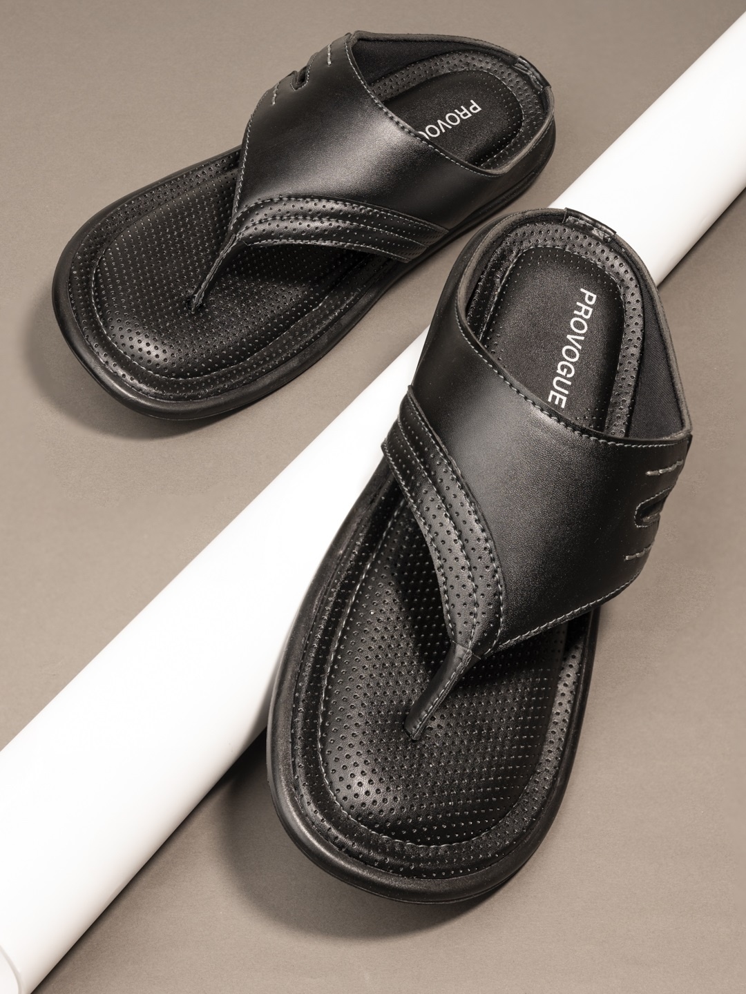 

Provogue Men Black Solid Slip-On Flip Flops