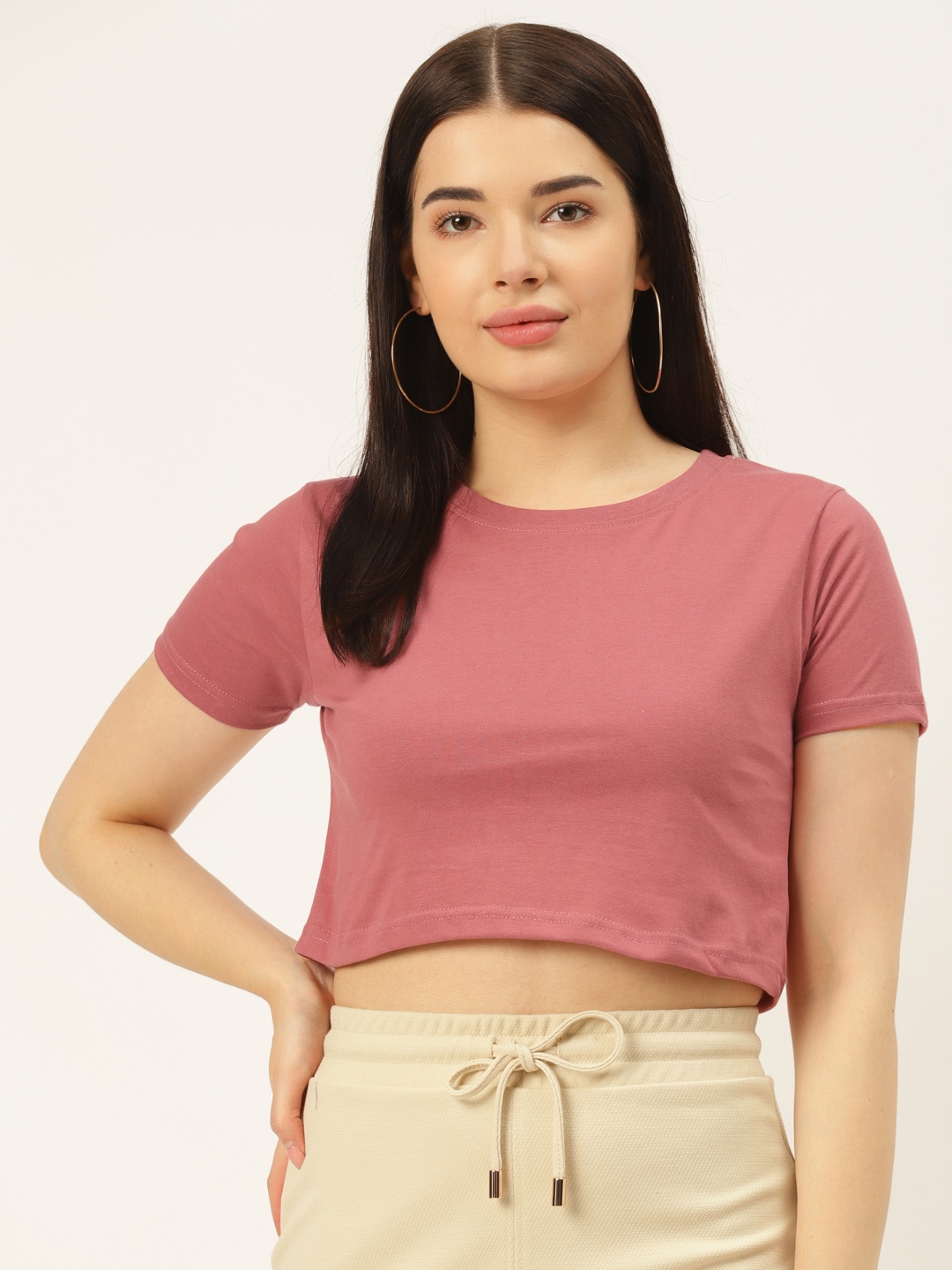 

Rodzen Women Pink Pure Cotton Slim Fit Pure Cotton T-shirt