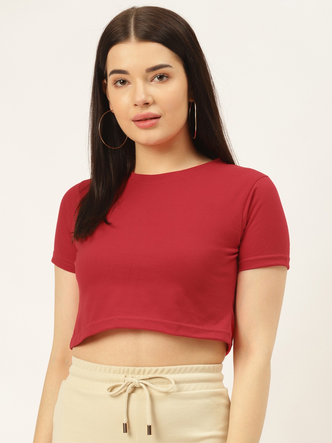 

Rodzen Women Red Pure Cotton Slim Fit Pure Cotton T-shirt
