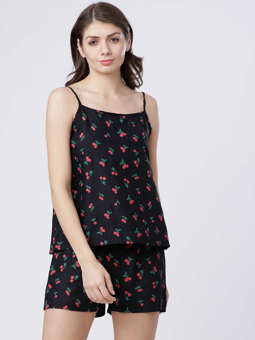 

Tokyo Talkies Women Black & Red Printed Night suit