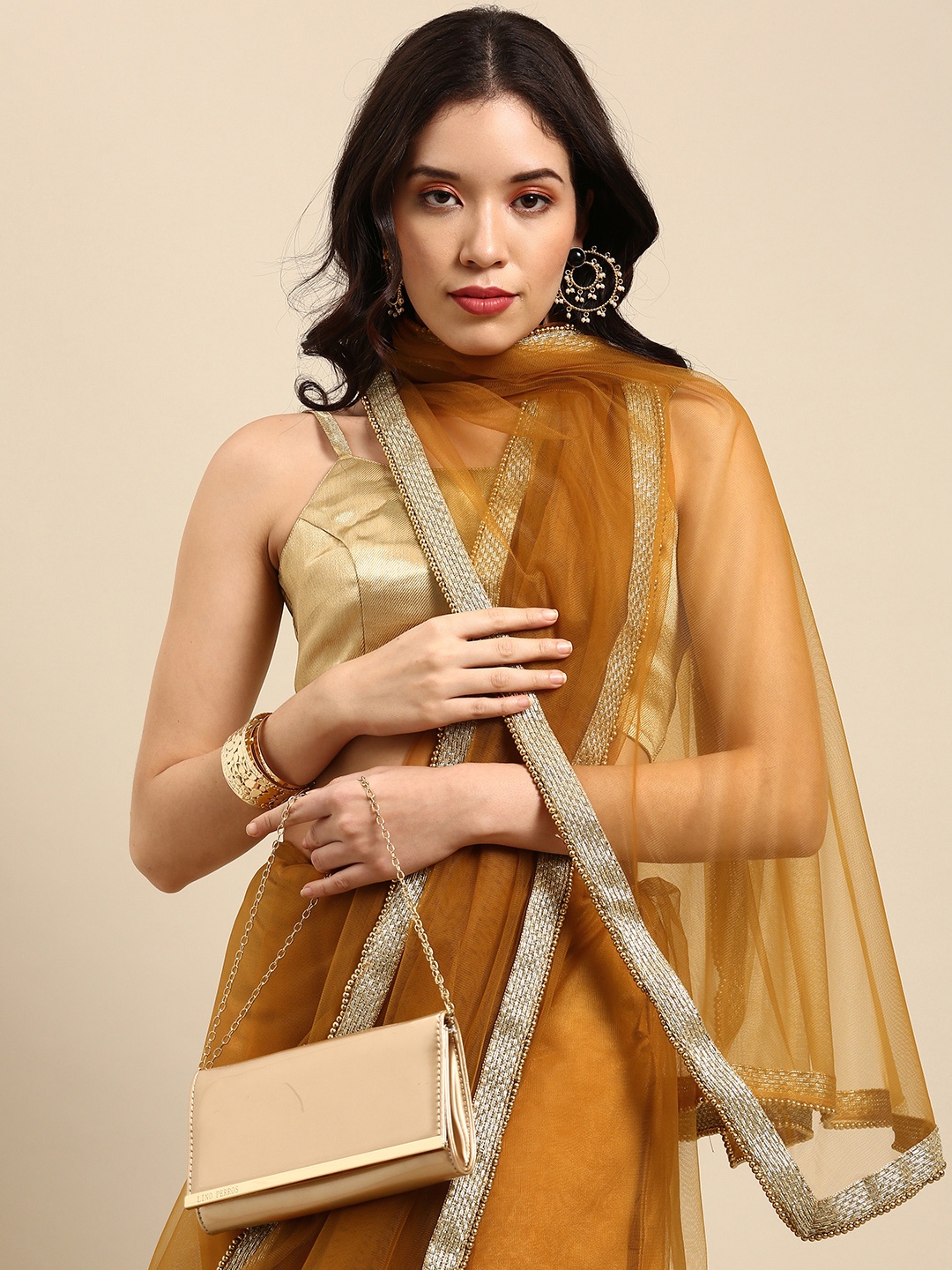 

Sangria Women Zari Embroidered Border Saree with Blouse Piece, Mustard