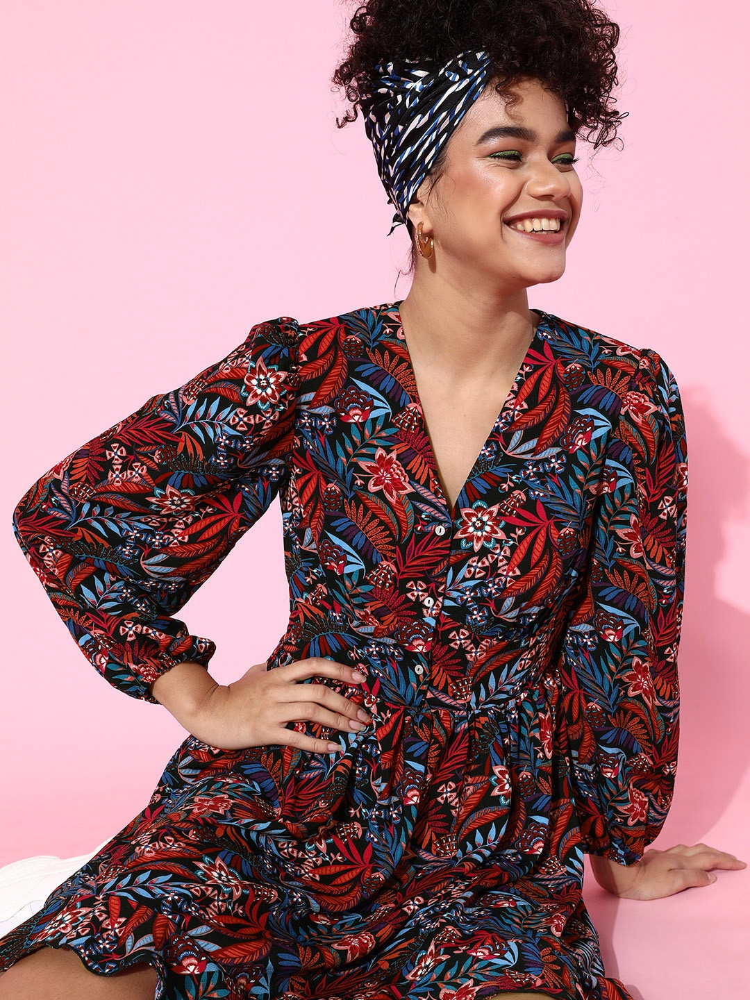 

ANI Multi-coloured Floral Tiered Dress