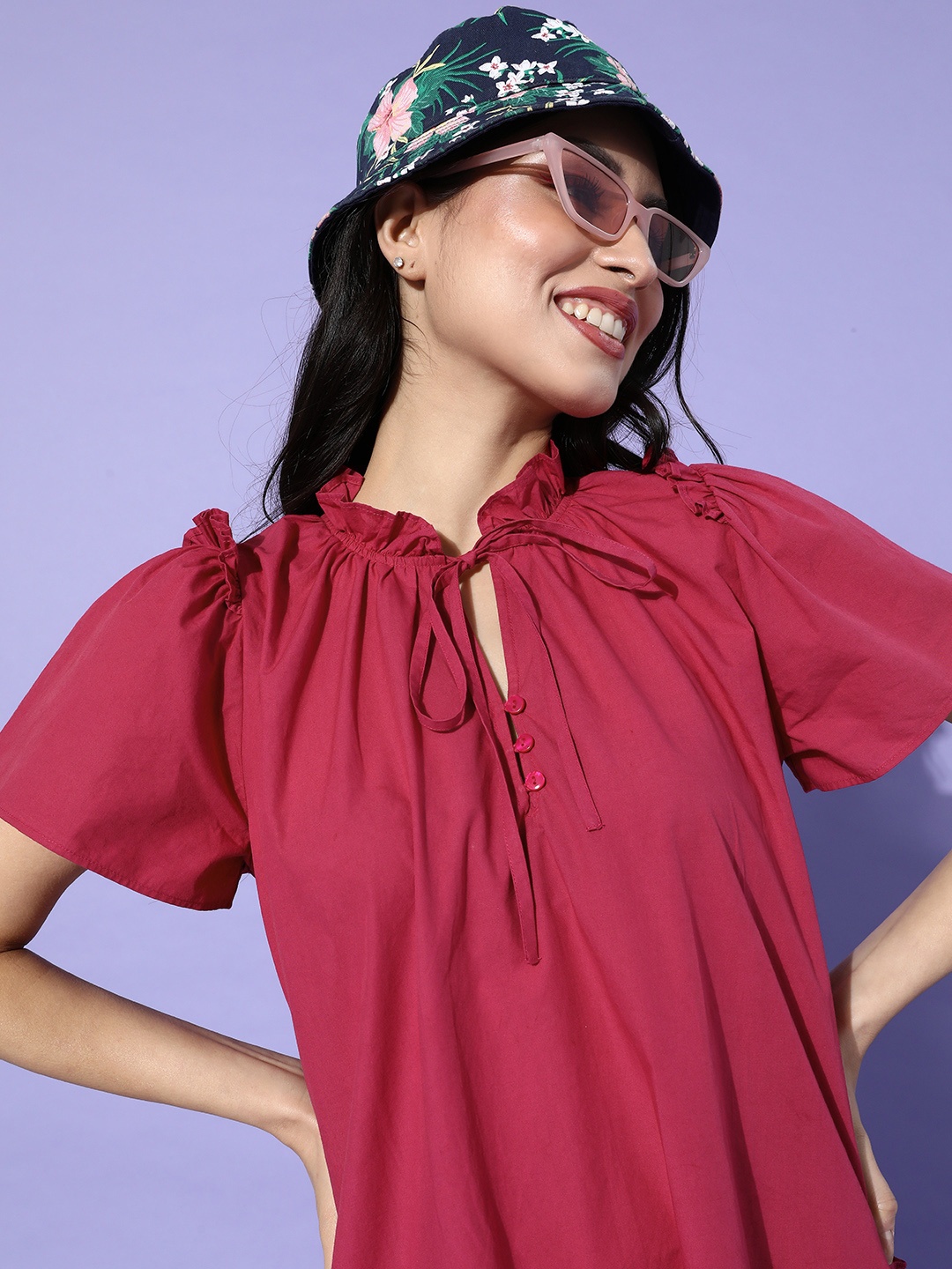 

ANI Women Pink Solid Ruffled Dress