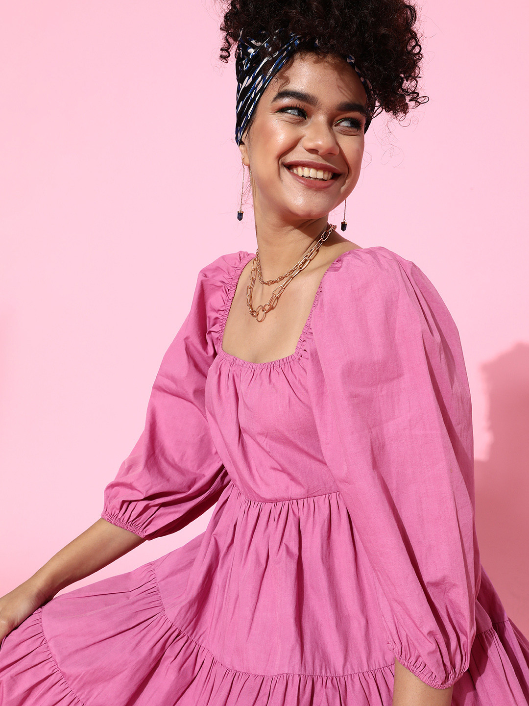 

ANI Women Pretty Pink Solid Trapeze Dress