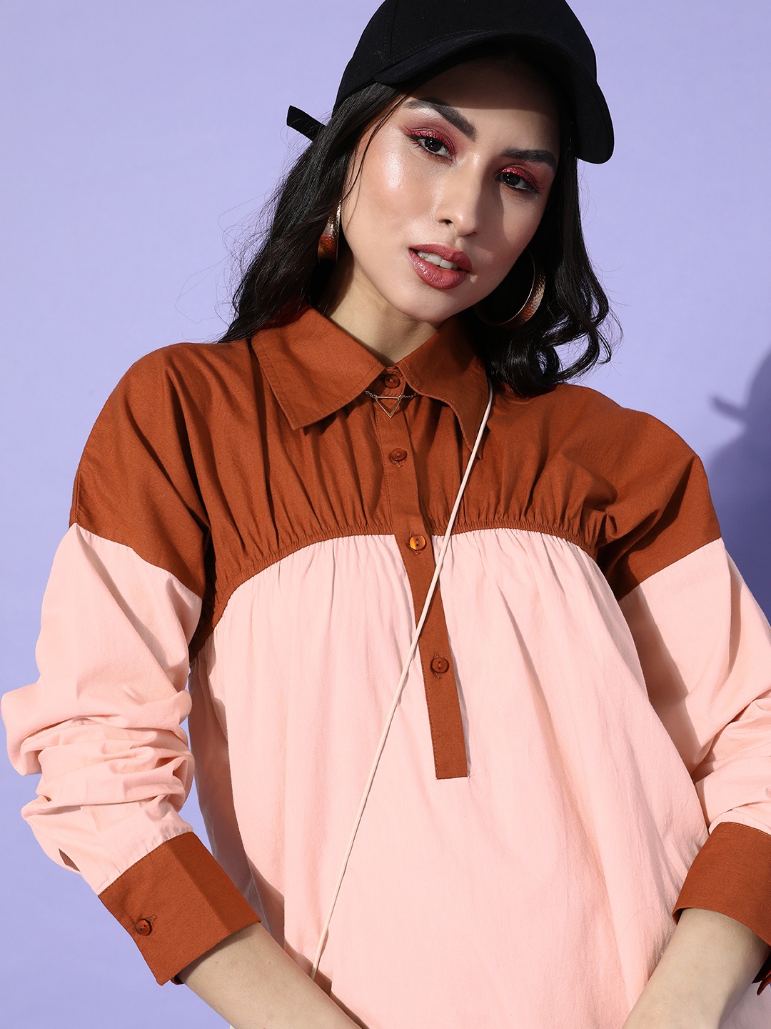 

ANI Women Attractive Peach Solid Trapeze Dress