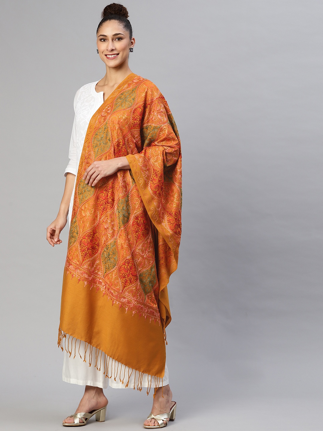 

WEAVERS VILLA Women Mustard Embroidered Stole