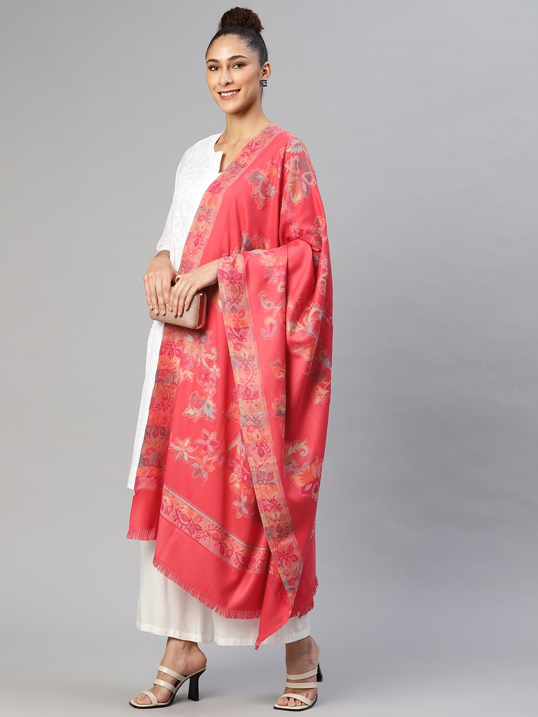 

WEAVERS VILLA Women Rose colored Woollen Shawl