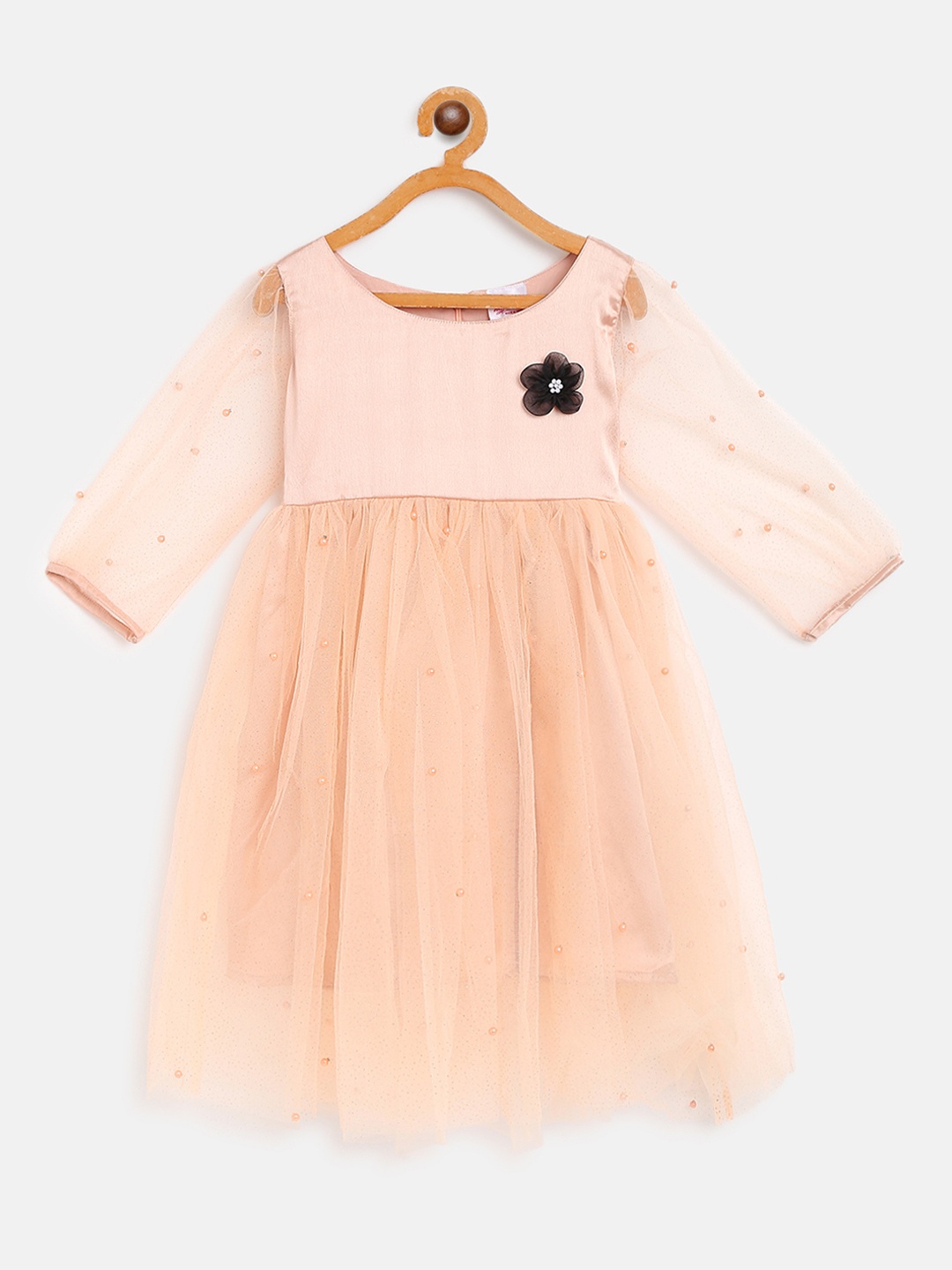 

Bella Moda Girls Peach-Coloured Applique Dress