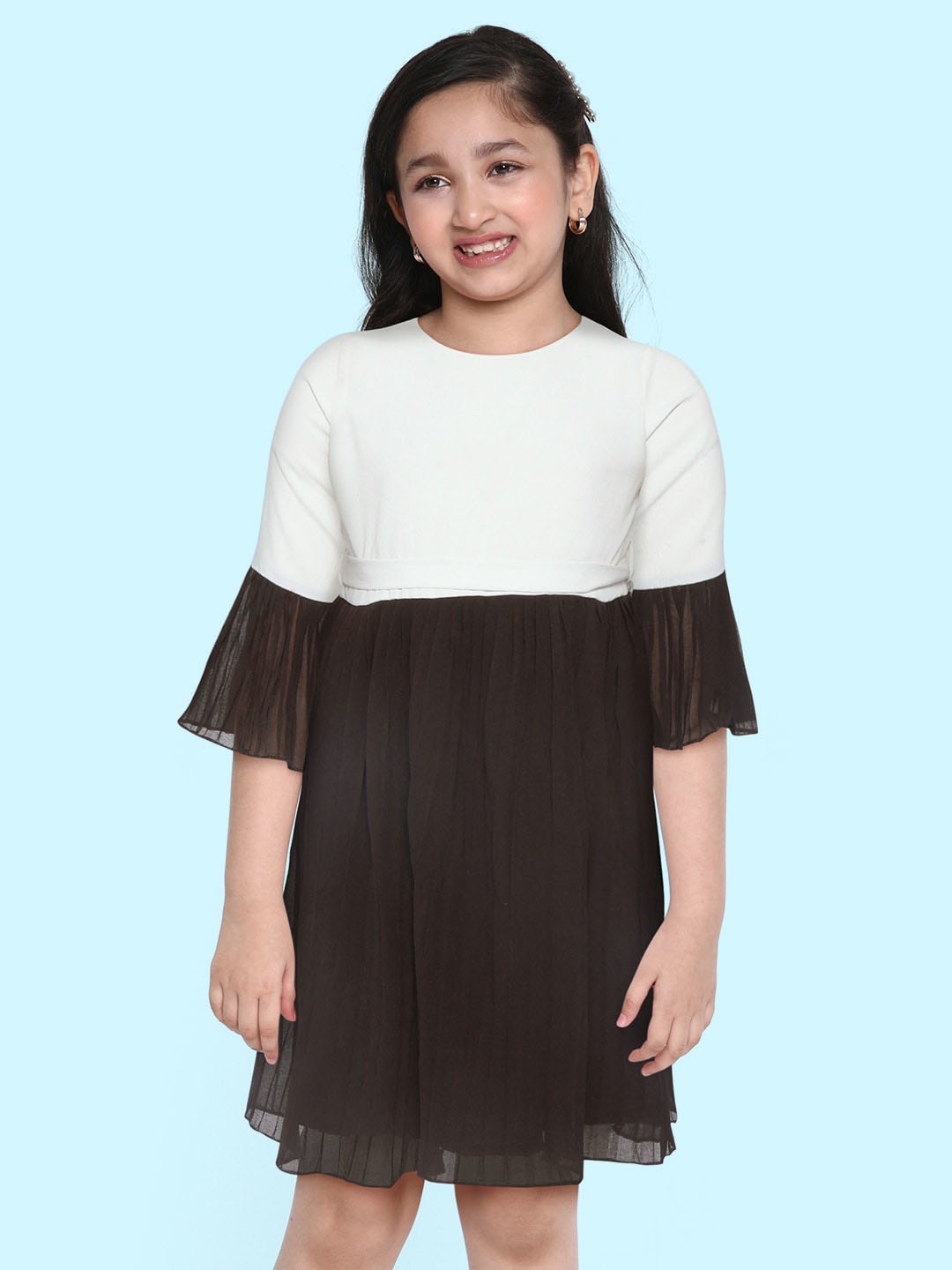 

Bella Moda Brown & Off White Colourblocked Georgette Dress