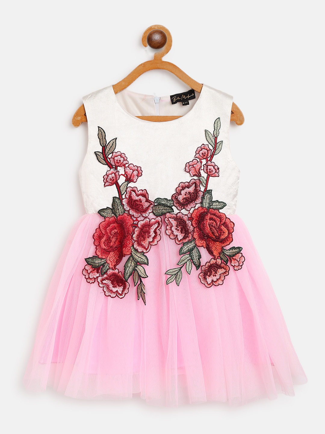 

Bella Moda White & Pink Floral Embroidered Dress