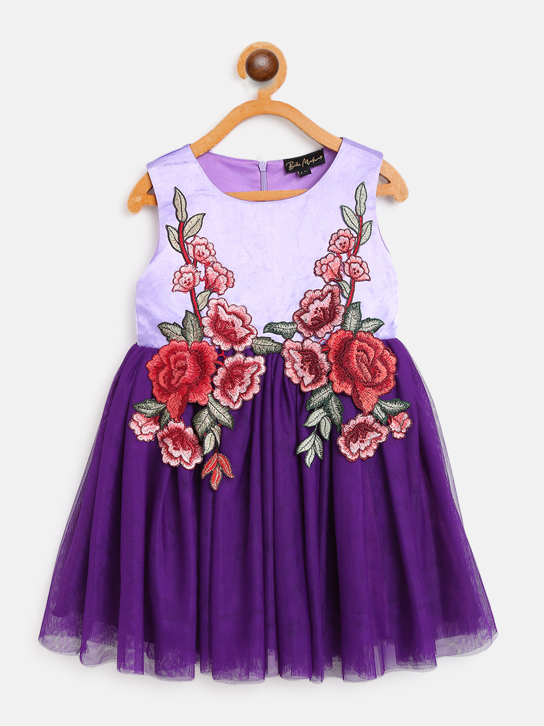 

Bella Moda Violet & Red Floral Embroidered Dress