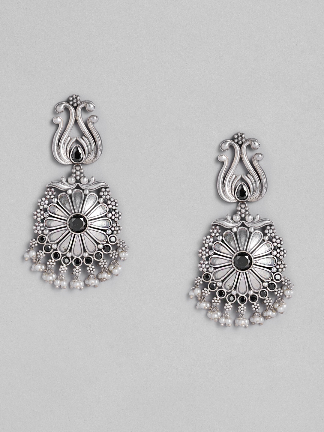 

MIDASKART Women Silver-Toned Contemporary Jhumkas Earrings