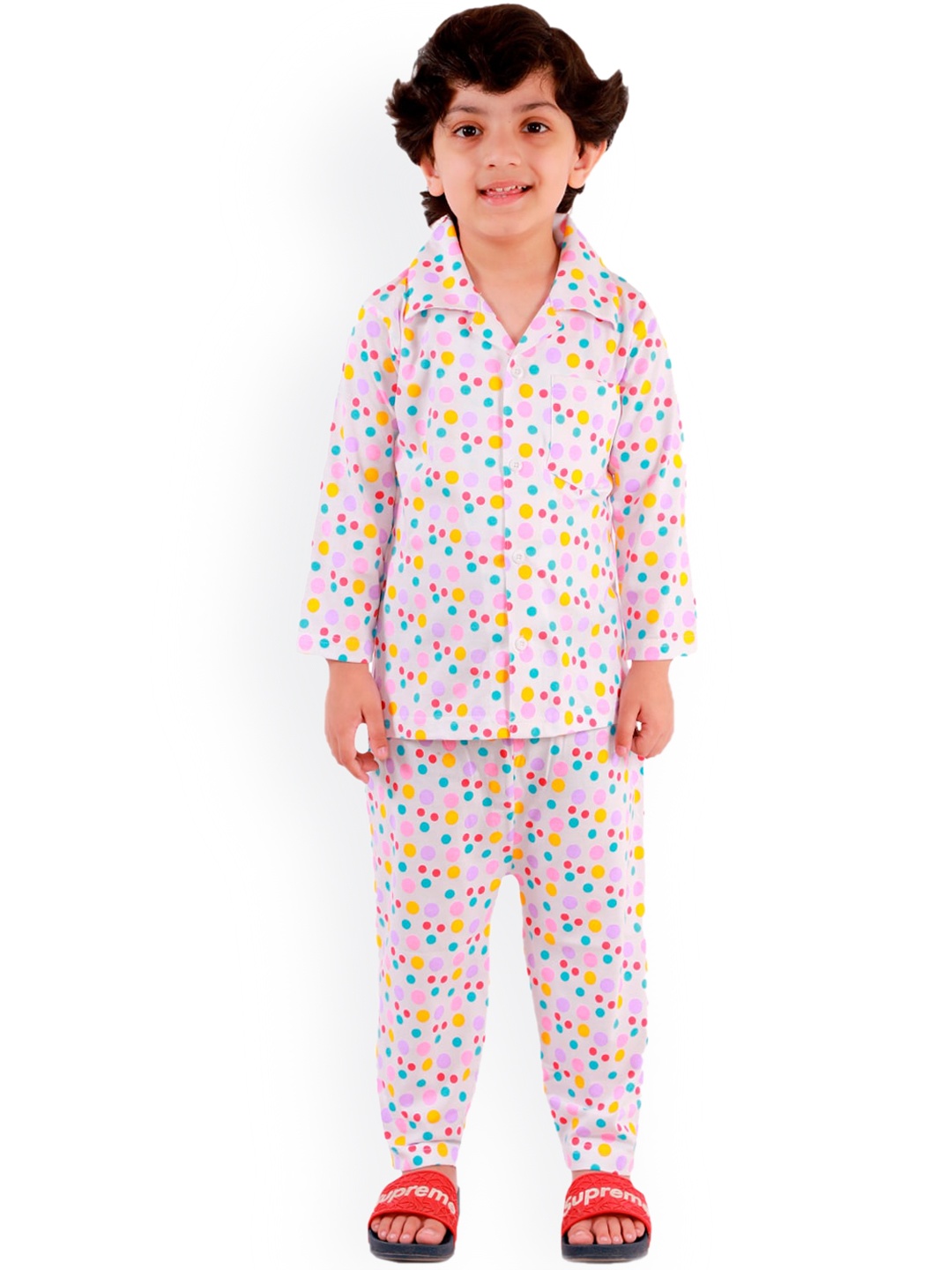

Superminis Unisex Kids Pink & Blue Printed Night suit