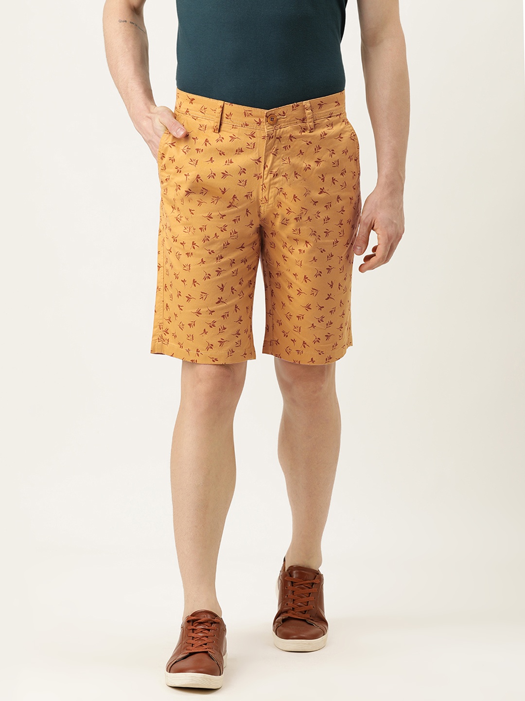 

IVOC Men Mustard Floral Printed Chino Shorts