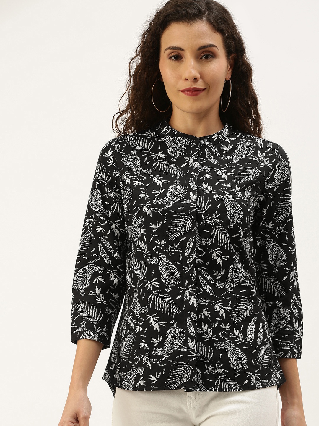 

Bene Kleed Women Black Slim Fit Floral Opaque Anit-Bacterial Printed Casual Shirt