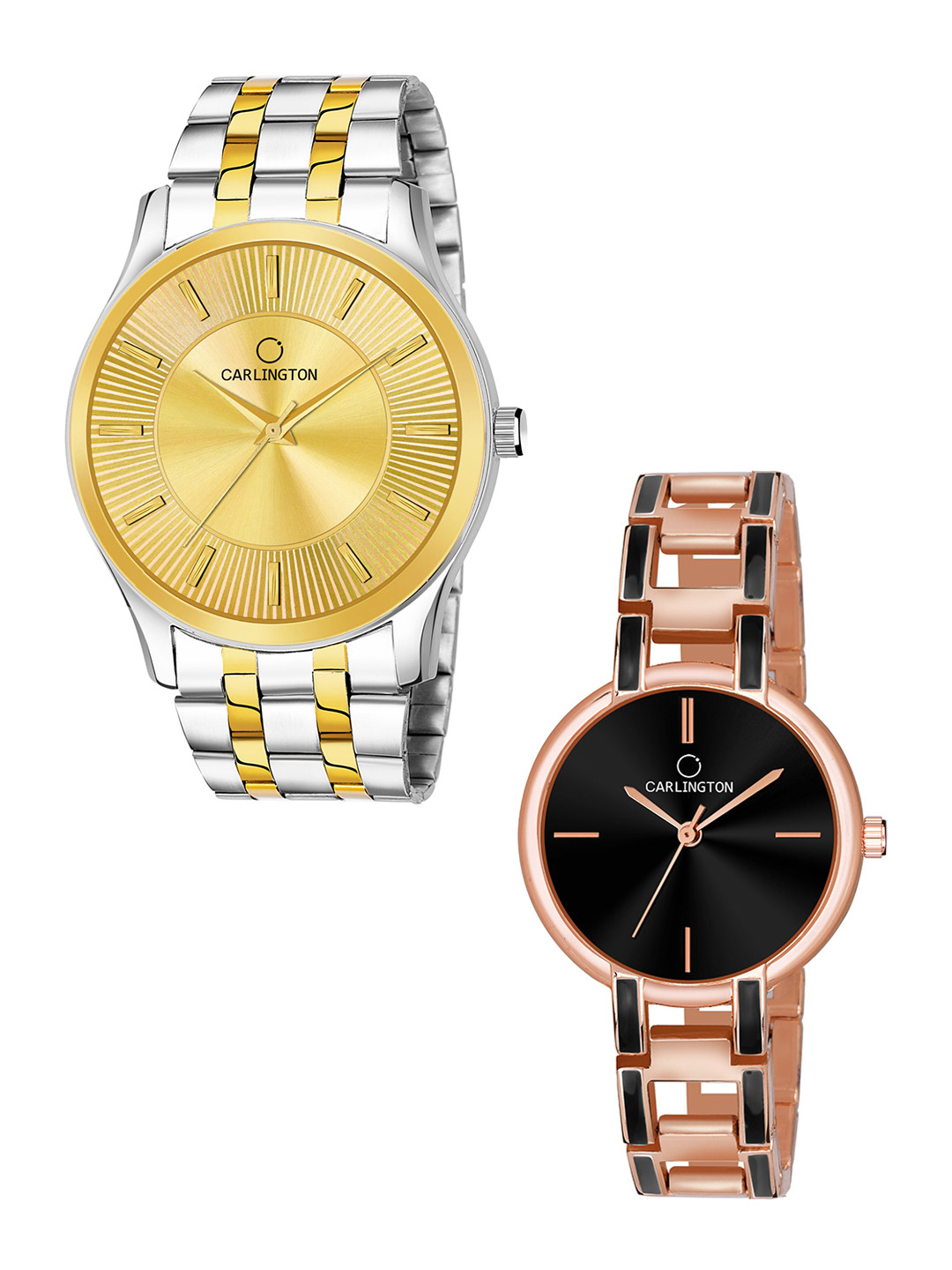 

CARLINGTON Unisex Set of 2 Silver-Toned Dial Bracelet Style Straps Analogue Watches, Gold