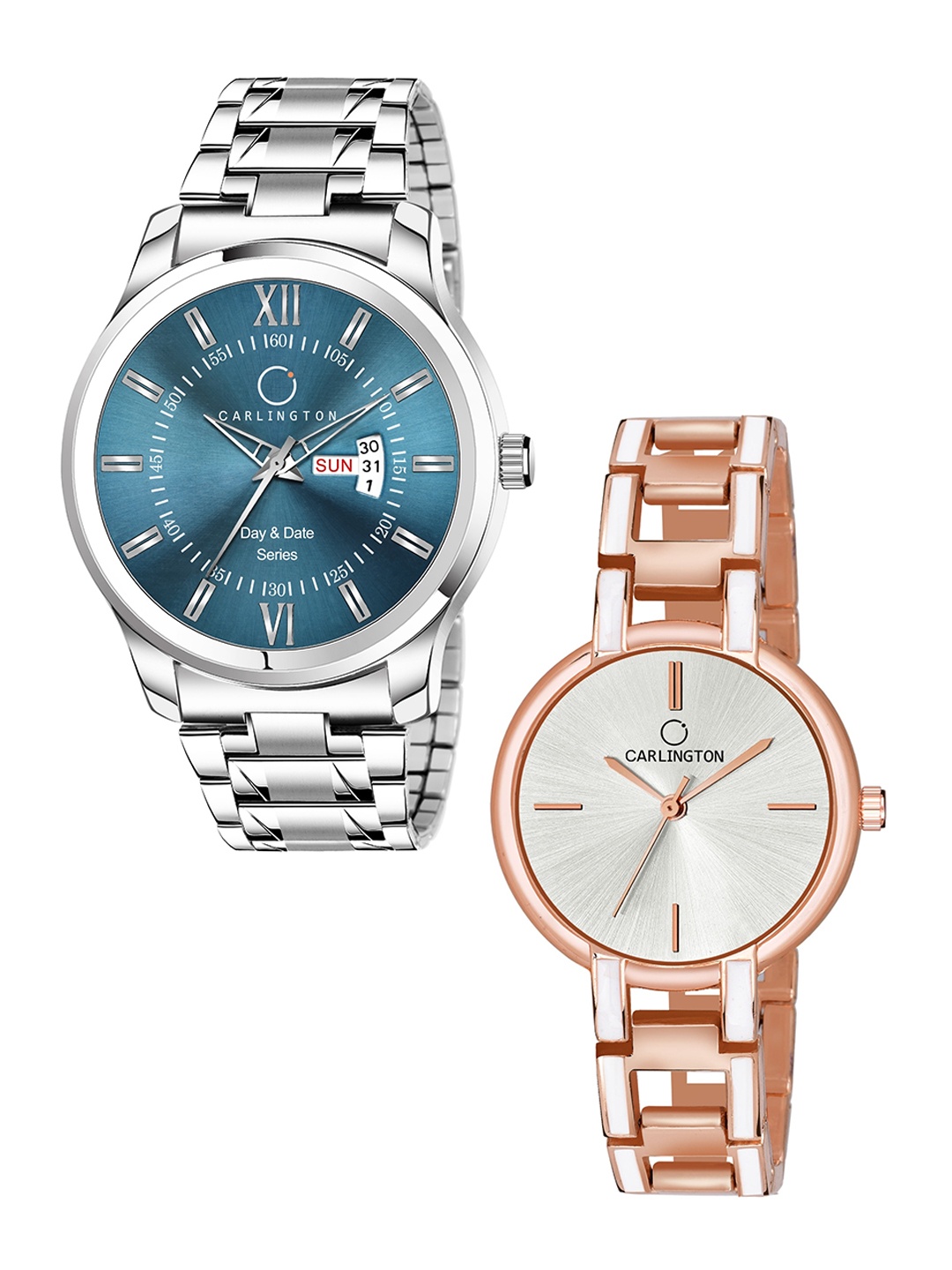 

CARLINGTON Unisex Set Of 2 Stainless Steel Analogue Watch Combo G01 Pastel - CK Silver, Teal