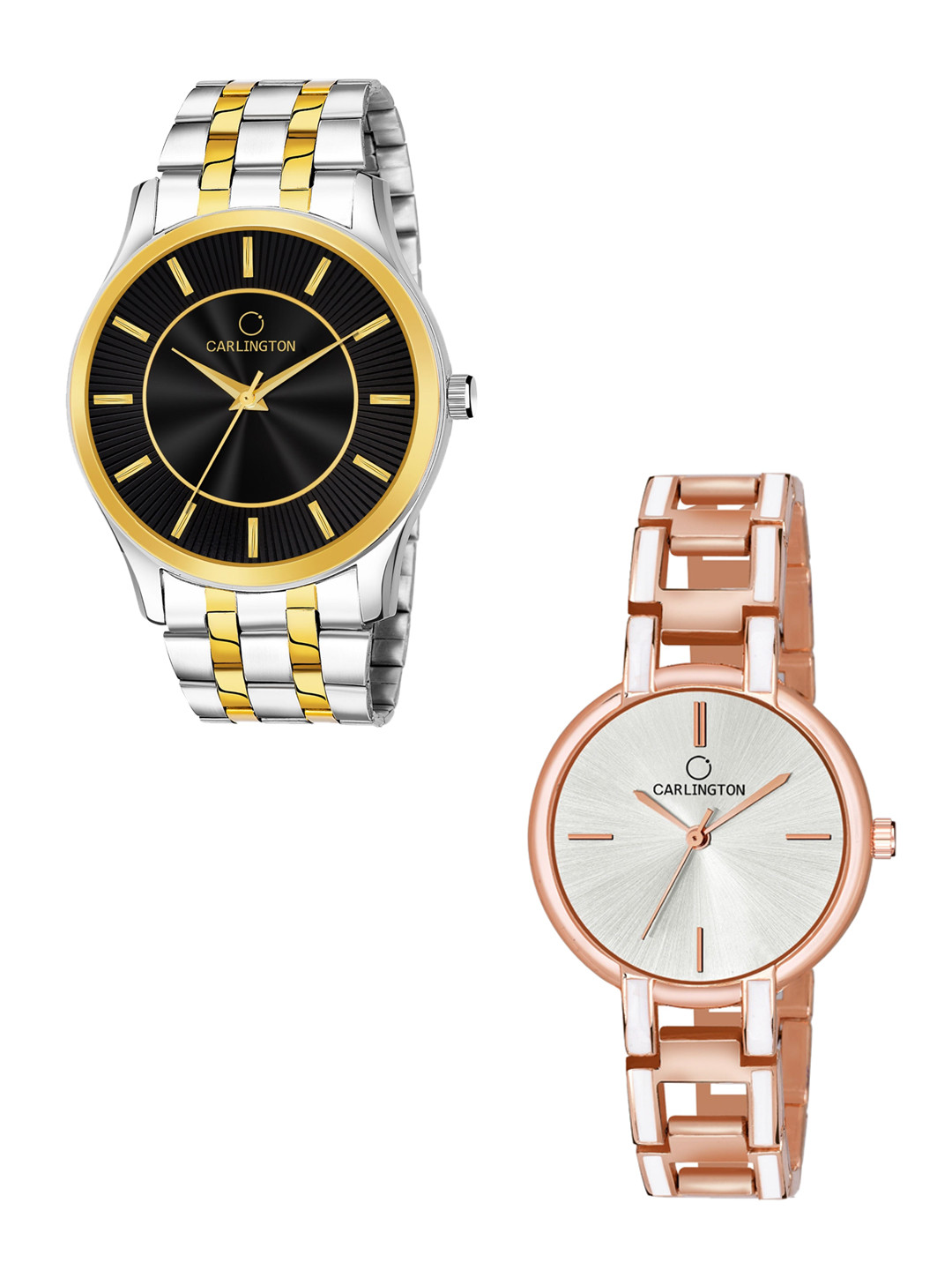 

CARLINGTON Unisex Multicoloured Brass Dial & Multicoloured Stainless Steel Bracelet Style Straps Analogue Watch, Black