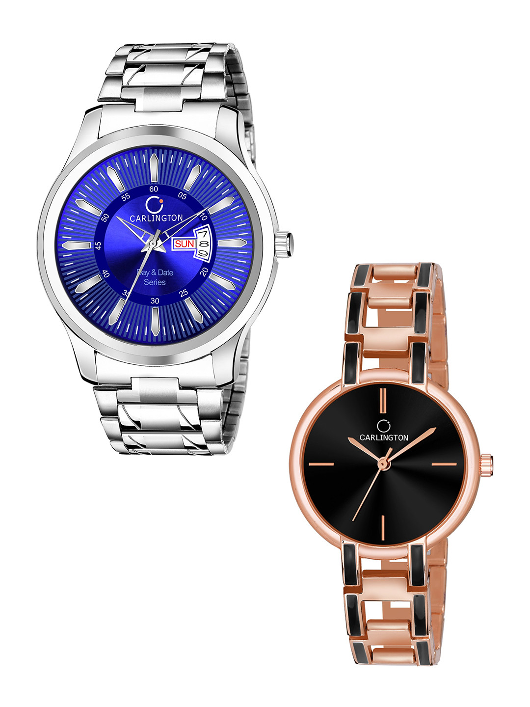 

CARLINGTON Unisex Set Of 2 Stainless Steel Bracelet Style Analogue Watch, Blue