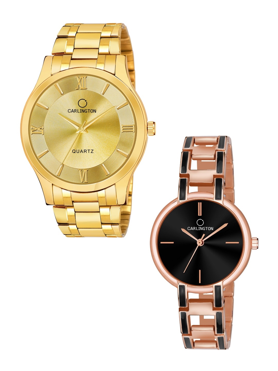 

CARLINGTON Unisex Set of 2 Analogue Watch - Combo CT-6130GG - CK Black, Gold